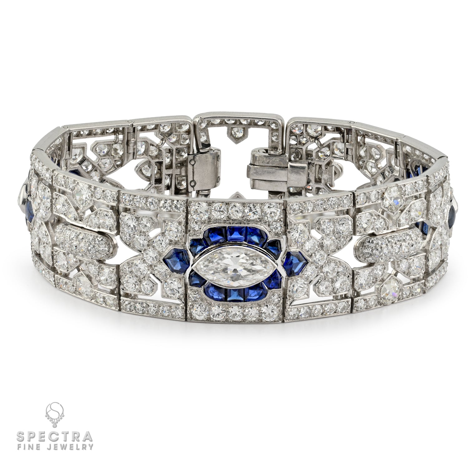 Cartier Art Deco Diamond Sapphire Platinum Bracelet Circa 1928
