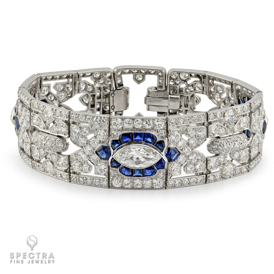 Cartier Art Deco Diamond Sapphire Platinum Bracelet Circa 1928