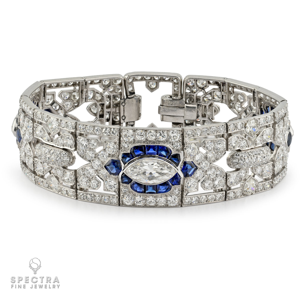 Cartier Art Deco Diamond Sapphire Platinum Bracelet Circa 1928