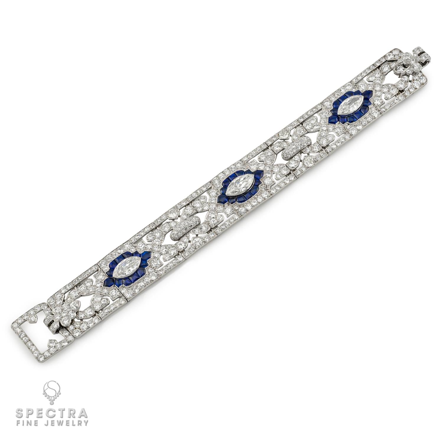 Cartier Art Deco Diamond Sapphire Platinum Bracelet Circa 1928
