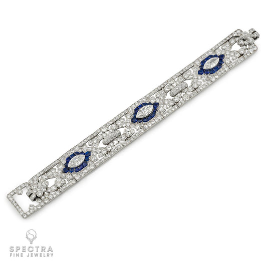 Cartier Art Deco Diamond Sapphire Platinum Bracelet Circa 1928