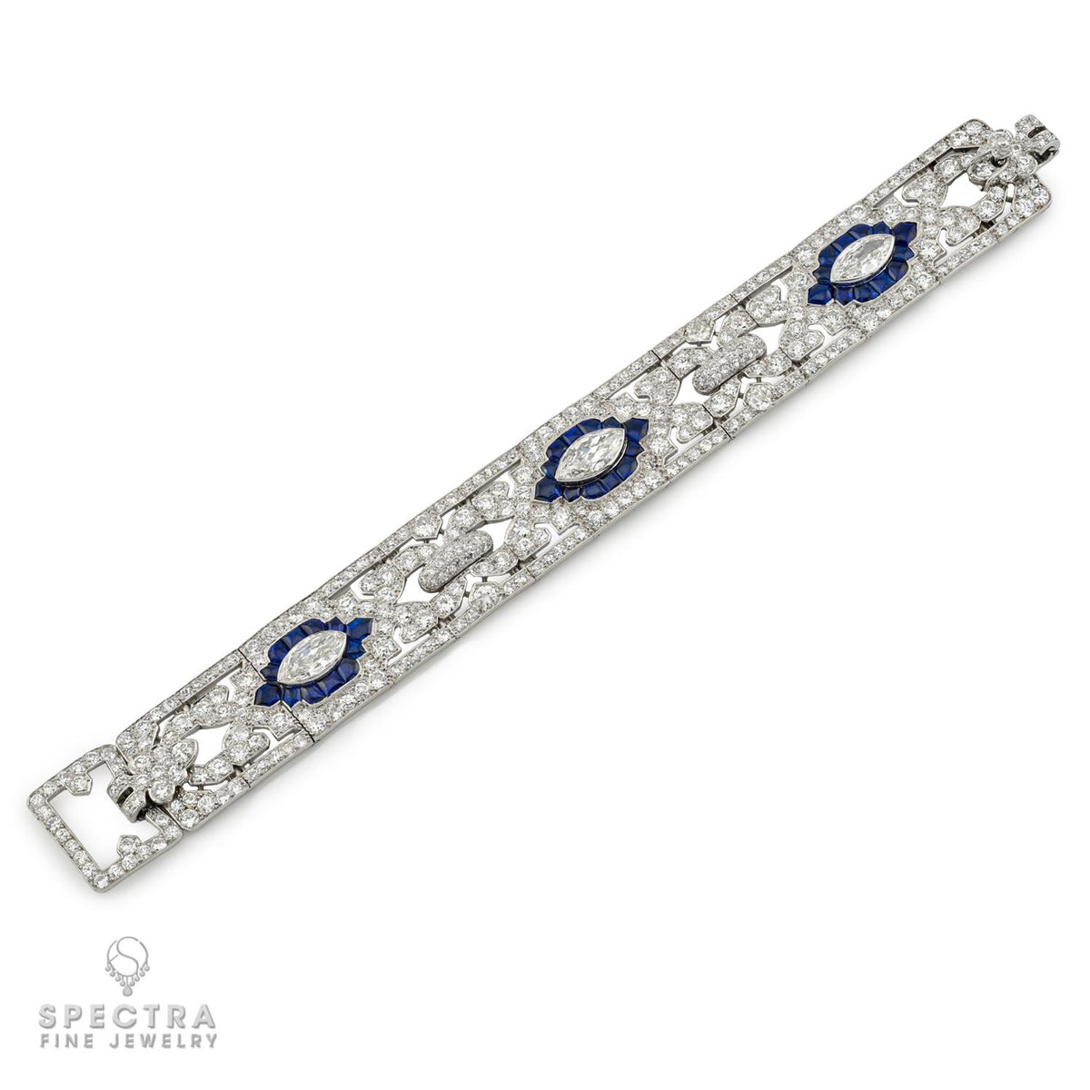 Cartier Art Deco Diamond Sapphire Platinum Bracelet Circa 1928
