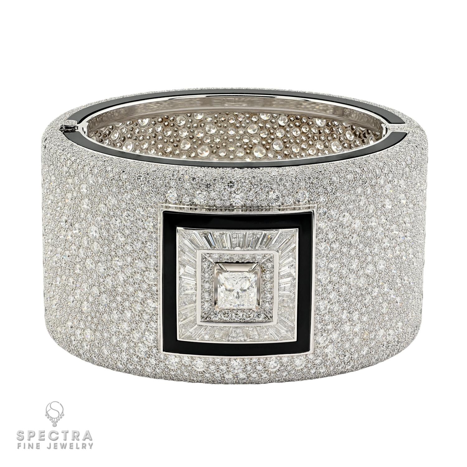 Chanel 2.01ct Princess Cut Diamond & Onyx Bangle in 18K White Gold