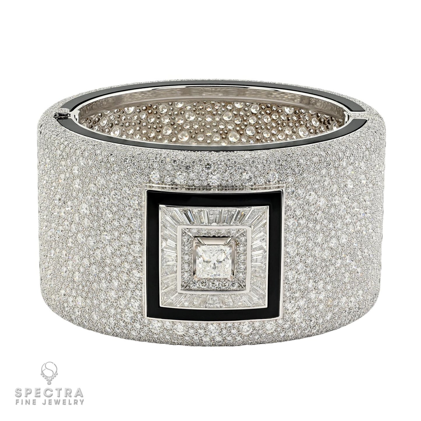 Chanel 2.01ct Princess Cut Diamond & Onyx Bangle in 18K White Gold