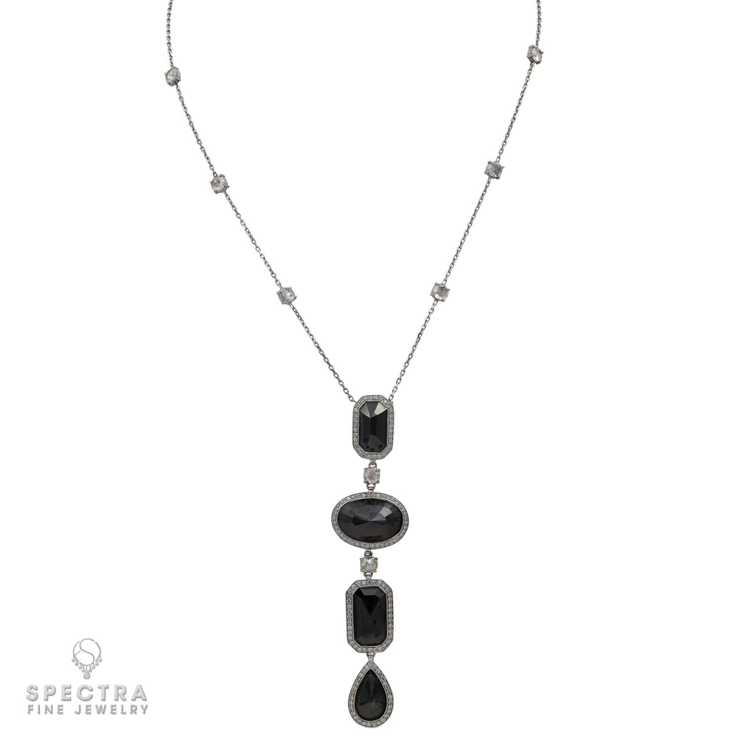 Spectra Fine Jewelry Black and White Diamond Pendant Platinum Necklace