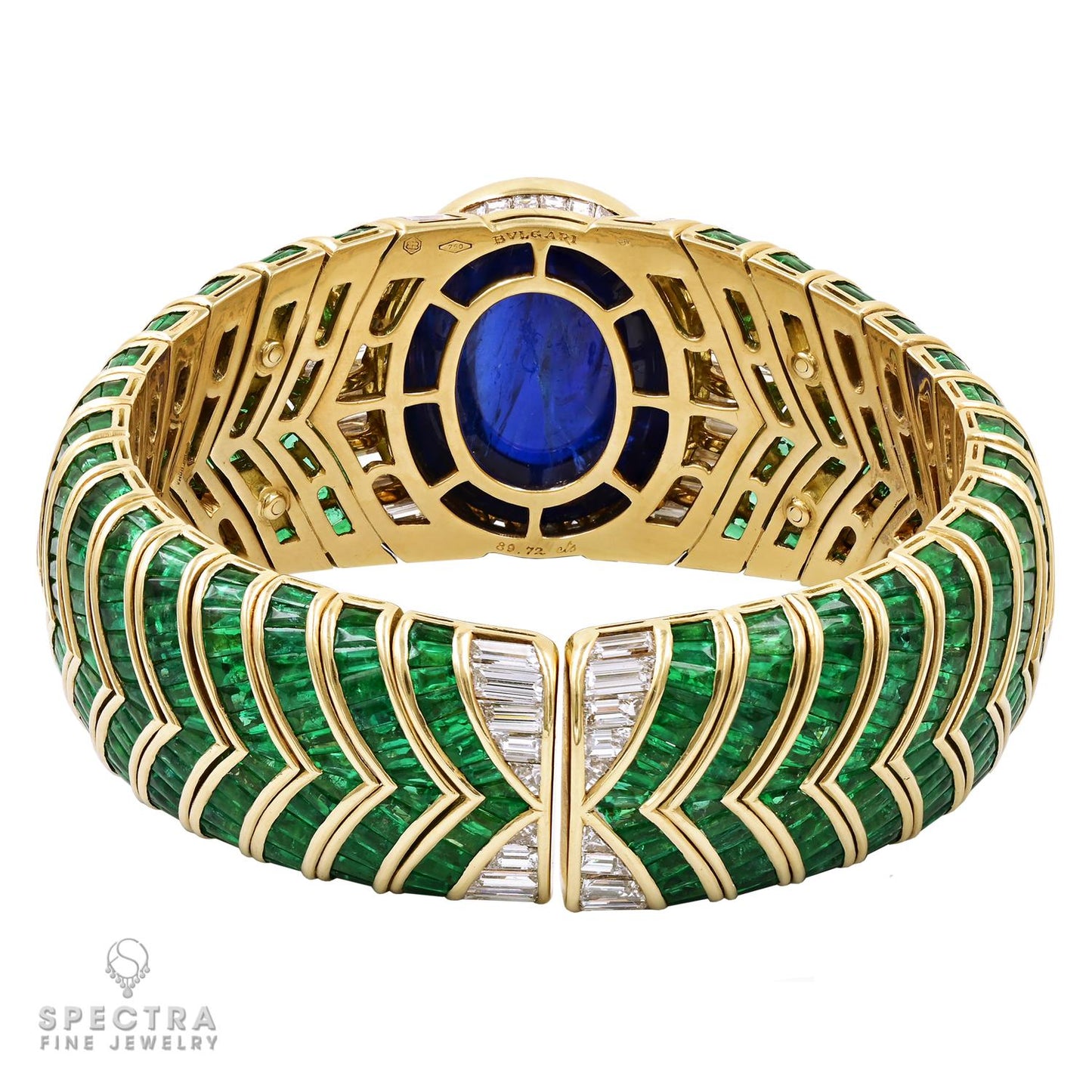 Bulgari 89.72 ct Sapphire, Emerald & Diamond Bangle in 18K Gold