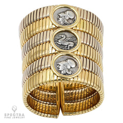 Bulgari Coin Tubogas Bangle in Two-Tone 18K Gold – Signed Estate Fine Jewelry