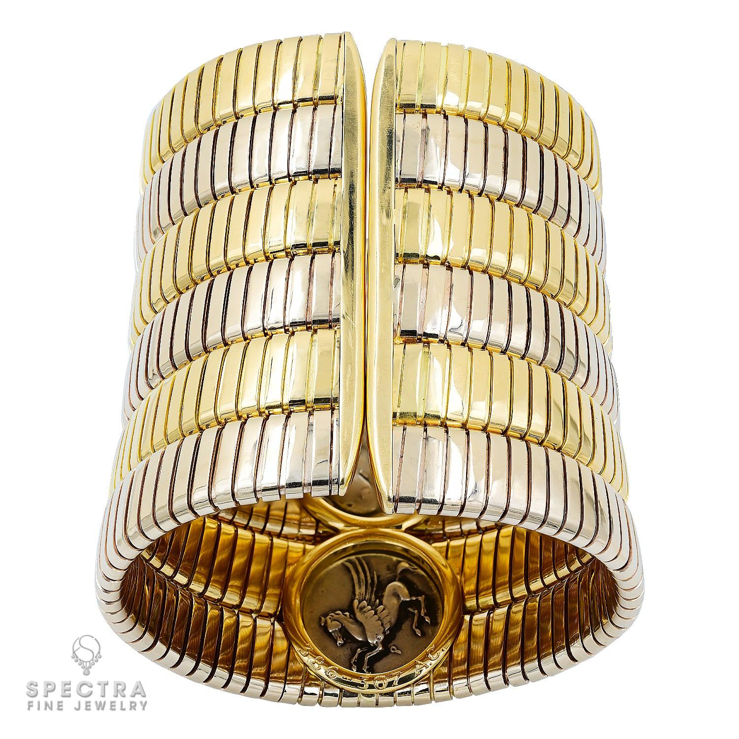 Bulgari Coin Tubogas Bangle in Two-Tone 18K Gold – Signed Estate Fine Jewelry