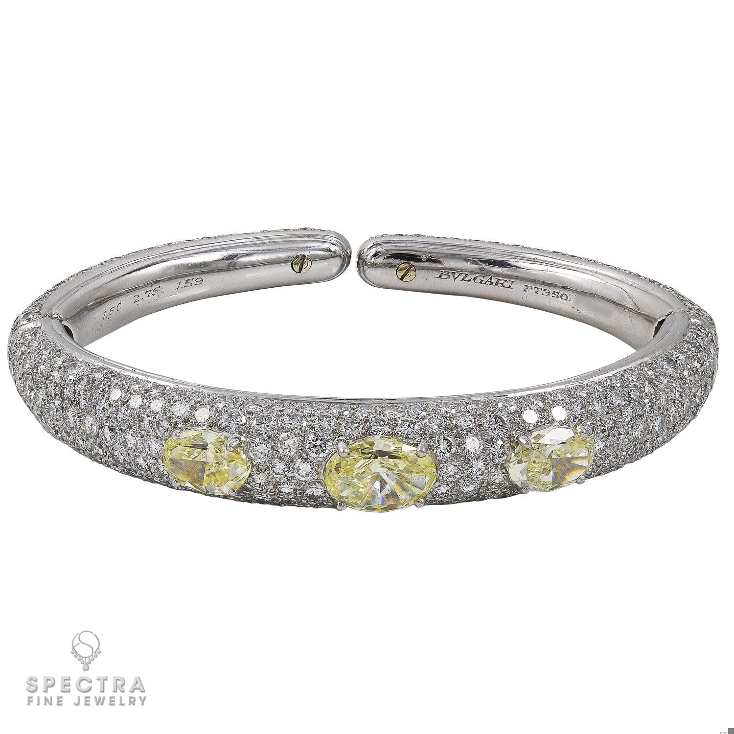 Bulgari Yellow Diamond Pavé Bombe Cuff in 18K Yellow Gold – Signed Fine Jewelry
