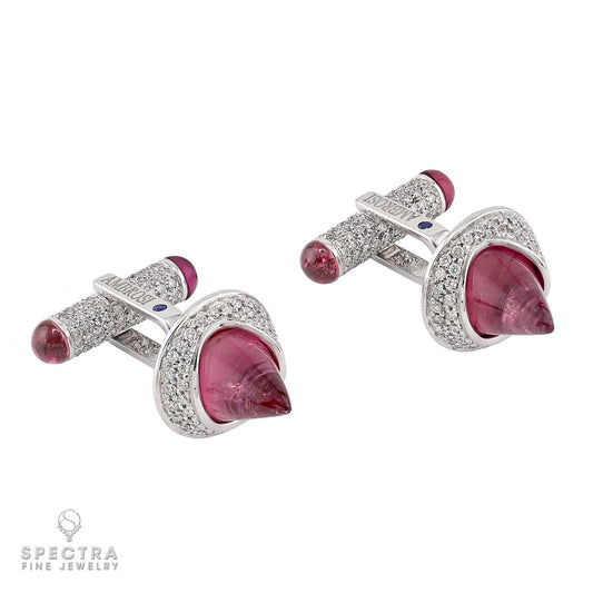 Ambrosi Diamond and Rubellite Cufflinks in 18K White Gold