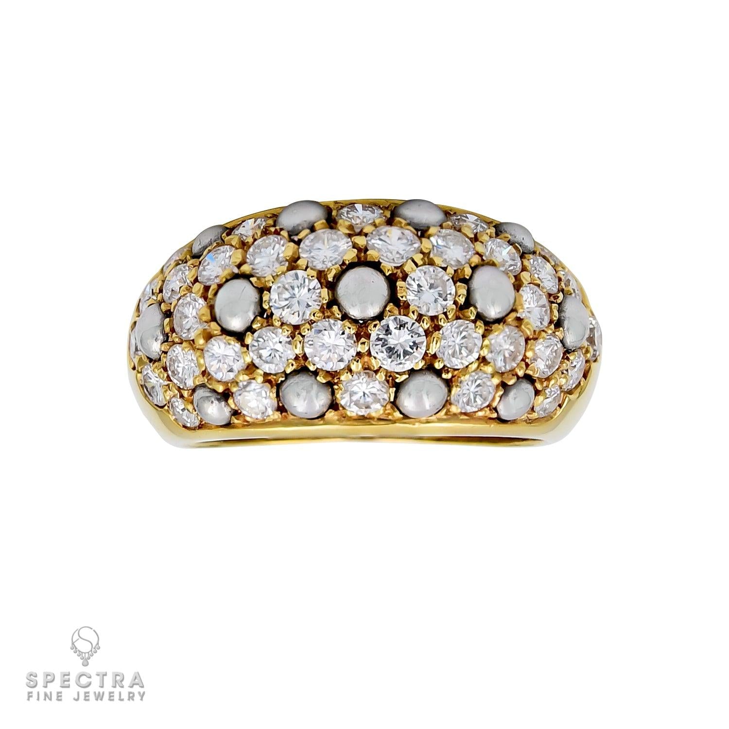 Signed Cartier Diamond and Pearl Ring in 18k Yellow Gold