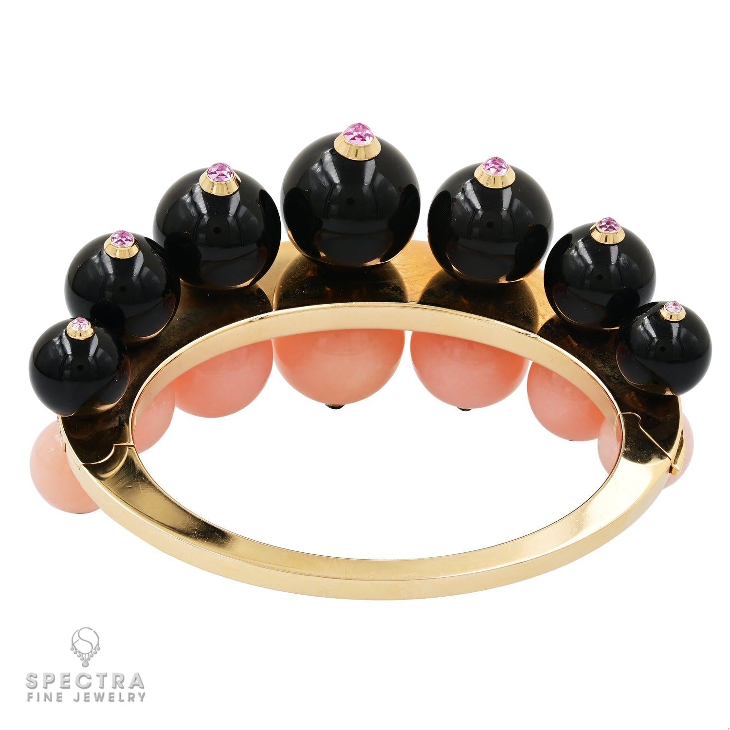 Cartier Pink Opal & Onyx Diamond Bangle in 18K Yellow Gold – Signed Jewelry