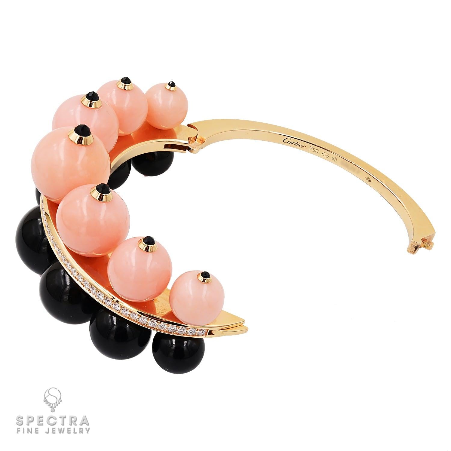 Cartier Pink Opal & Onyx Diamond Bangle in 18K Yellow Gold – Signed Jewelry