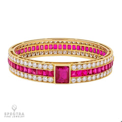 Cartier 4.72 ct Unheated Burma Ruby & Diamond Bangle in 18K Gold – Signed