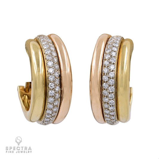 Cartier Trinity Vintage Diamond Pavé Fluted Half Hoop Earrings