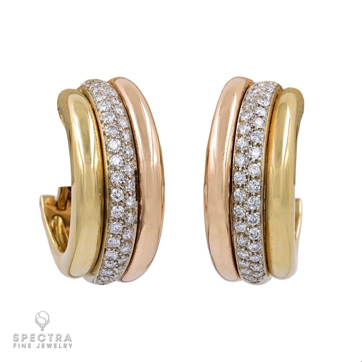 Cartier Trinity Vintage Diamond Pavé Fluted Half Hoop Earrings