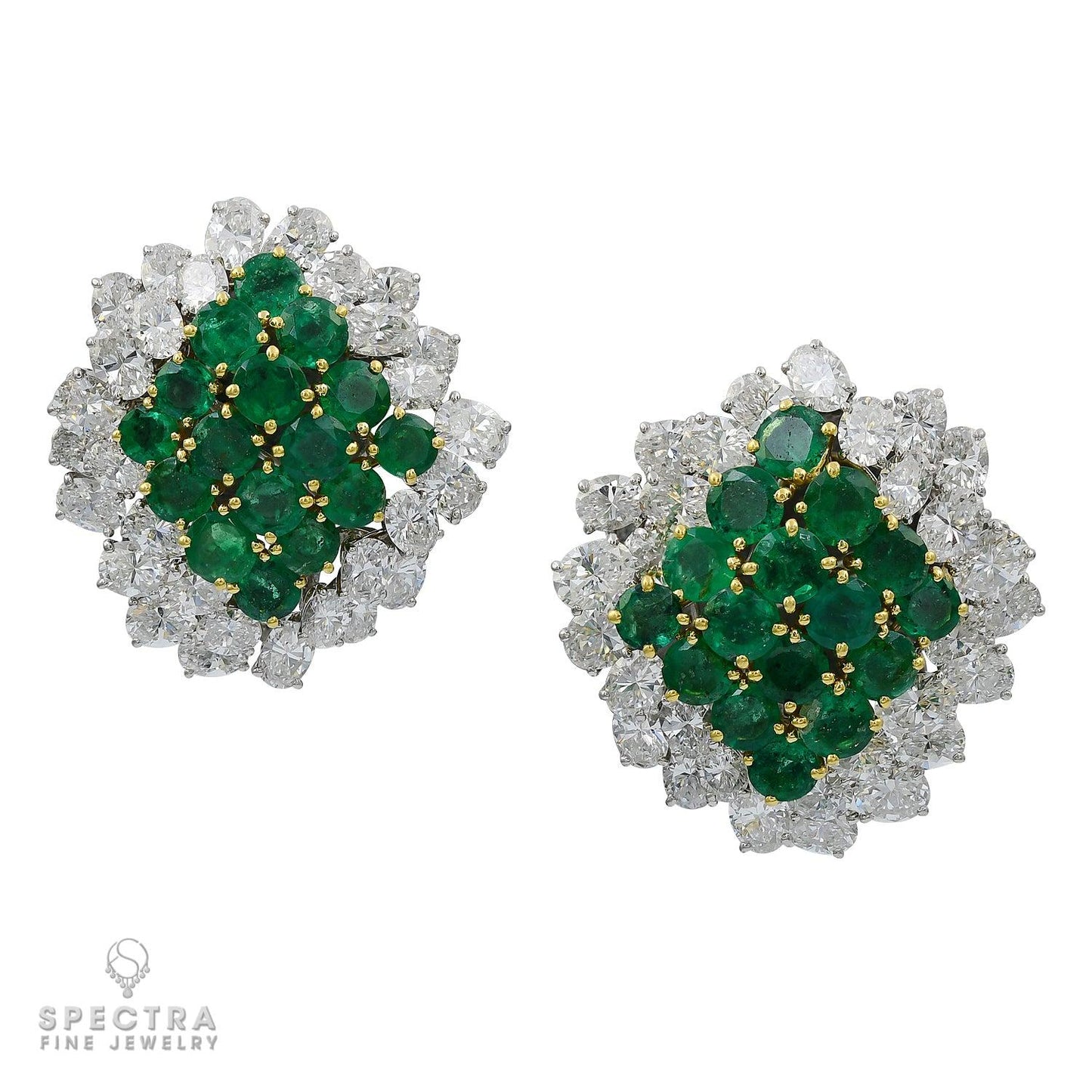 Cartier Vintage Emerald Diamond Halo Cluster Button Earrings