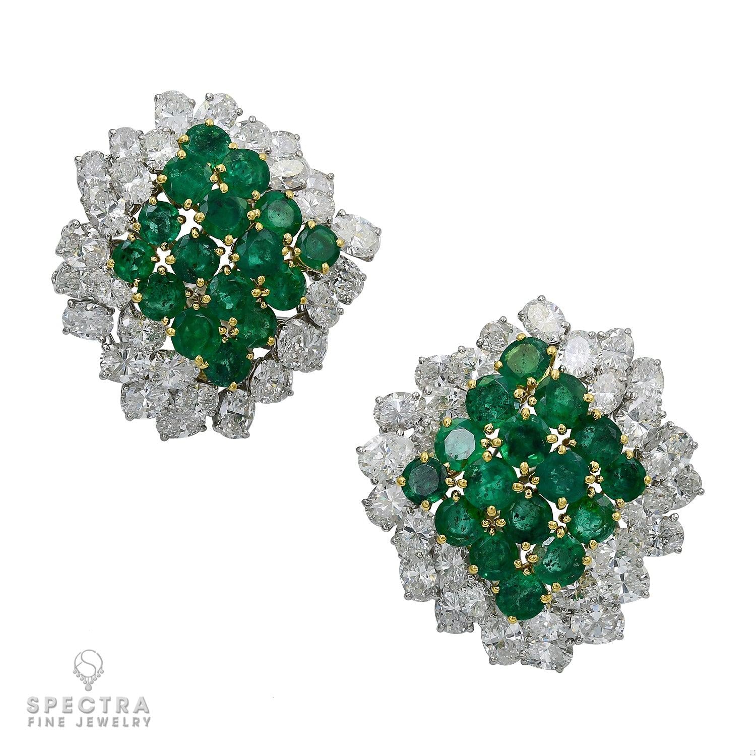 Cartier Vintage Emerald Diamond Halo Cluster Button Earrings