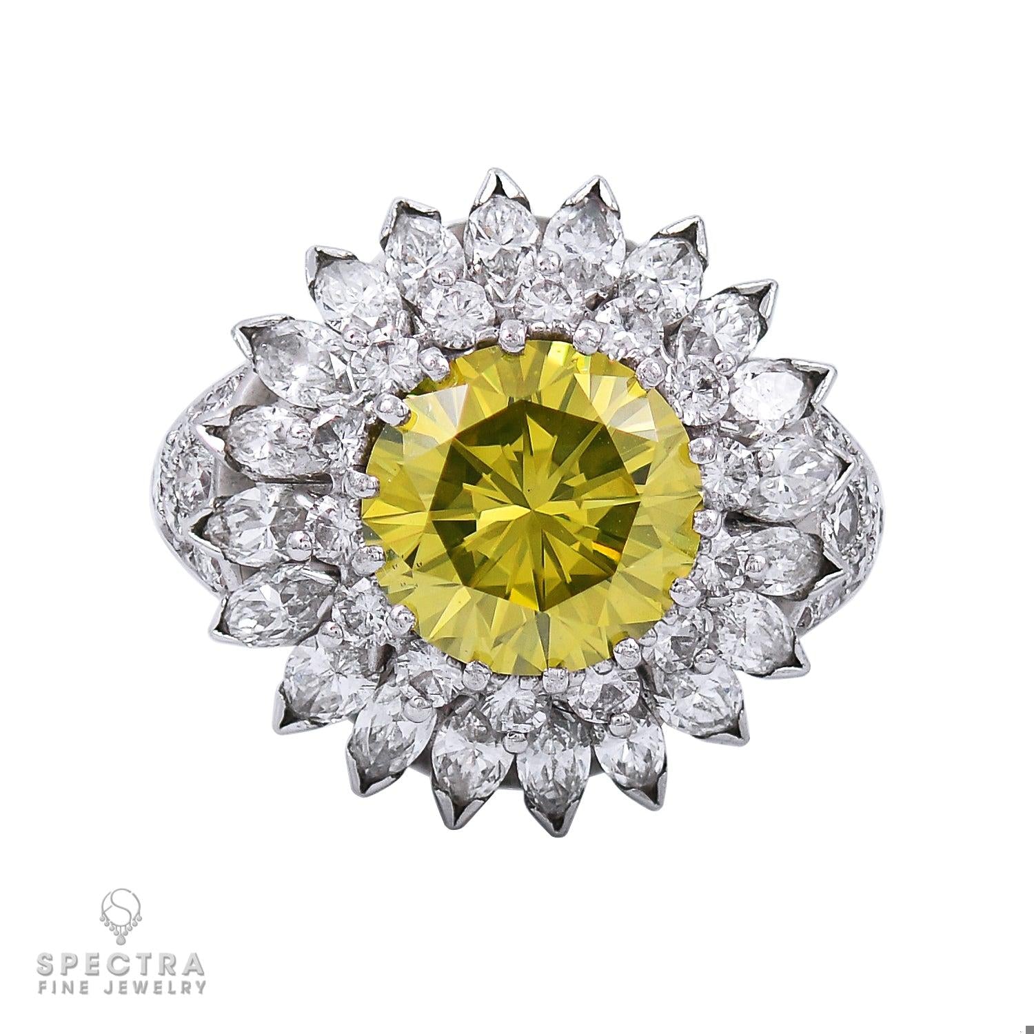 Contemporary 3.01ct Round Brilliant Yellow Diamond Halo Cocktail Engagement Ring