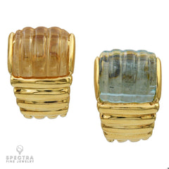 Blue Topaz Citrine Fluted Button Earrings