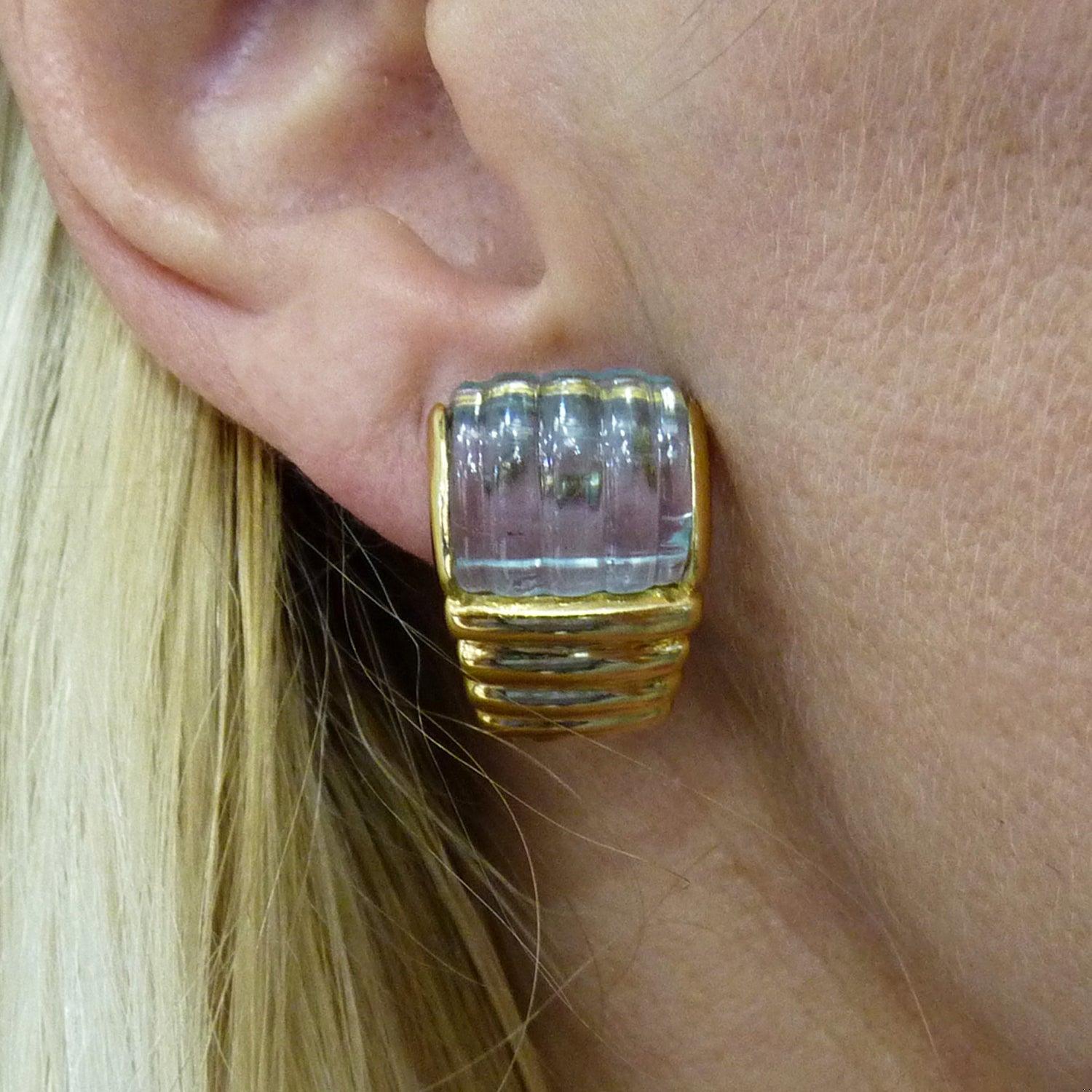 Blue Topaz Citrine Fluted Button Earrings