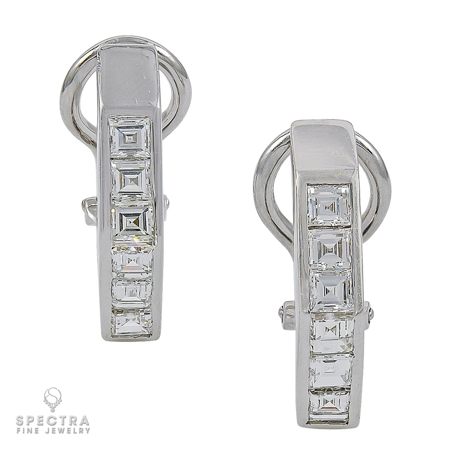 Contemporary Caret Diamond Huggie Half Hoop Earrings