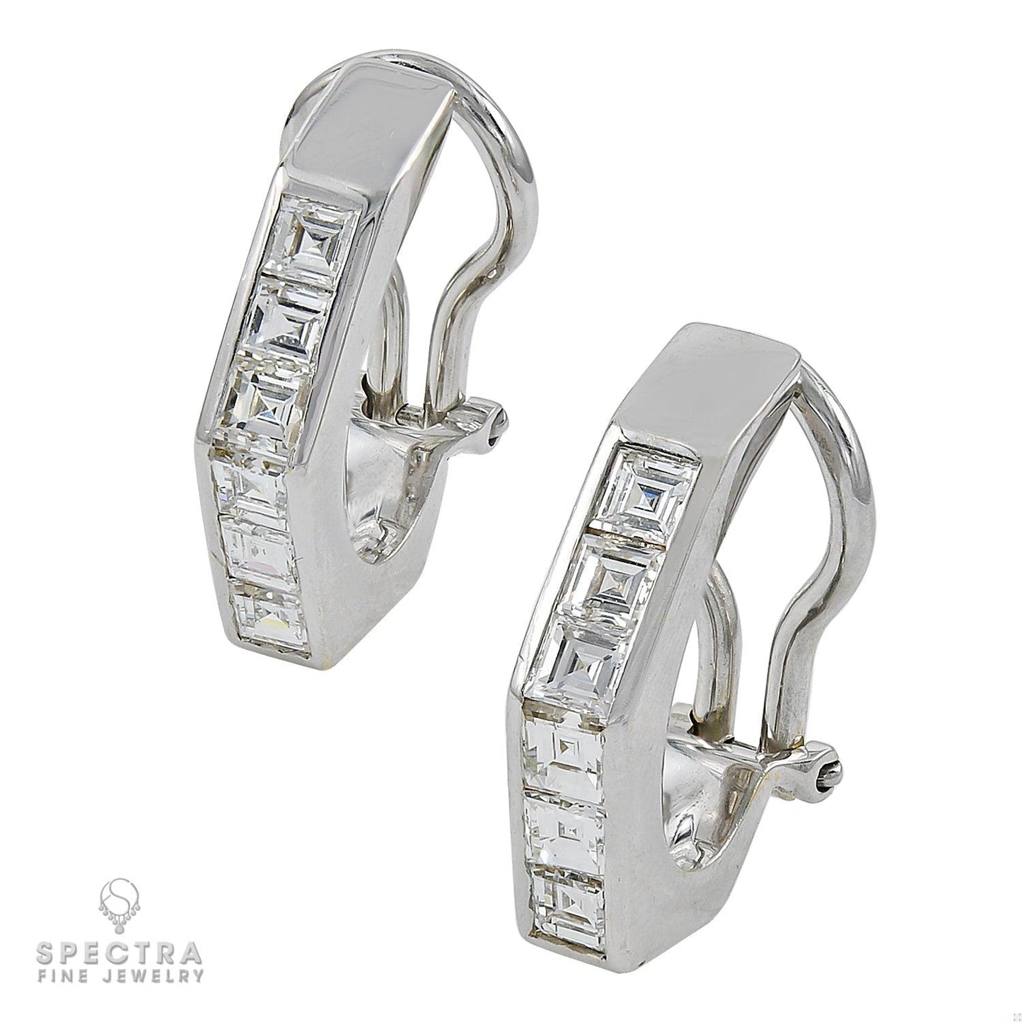 Contemporary Caret Diamond Huggie Half Hoop Earrings