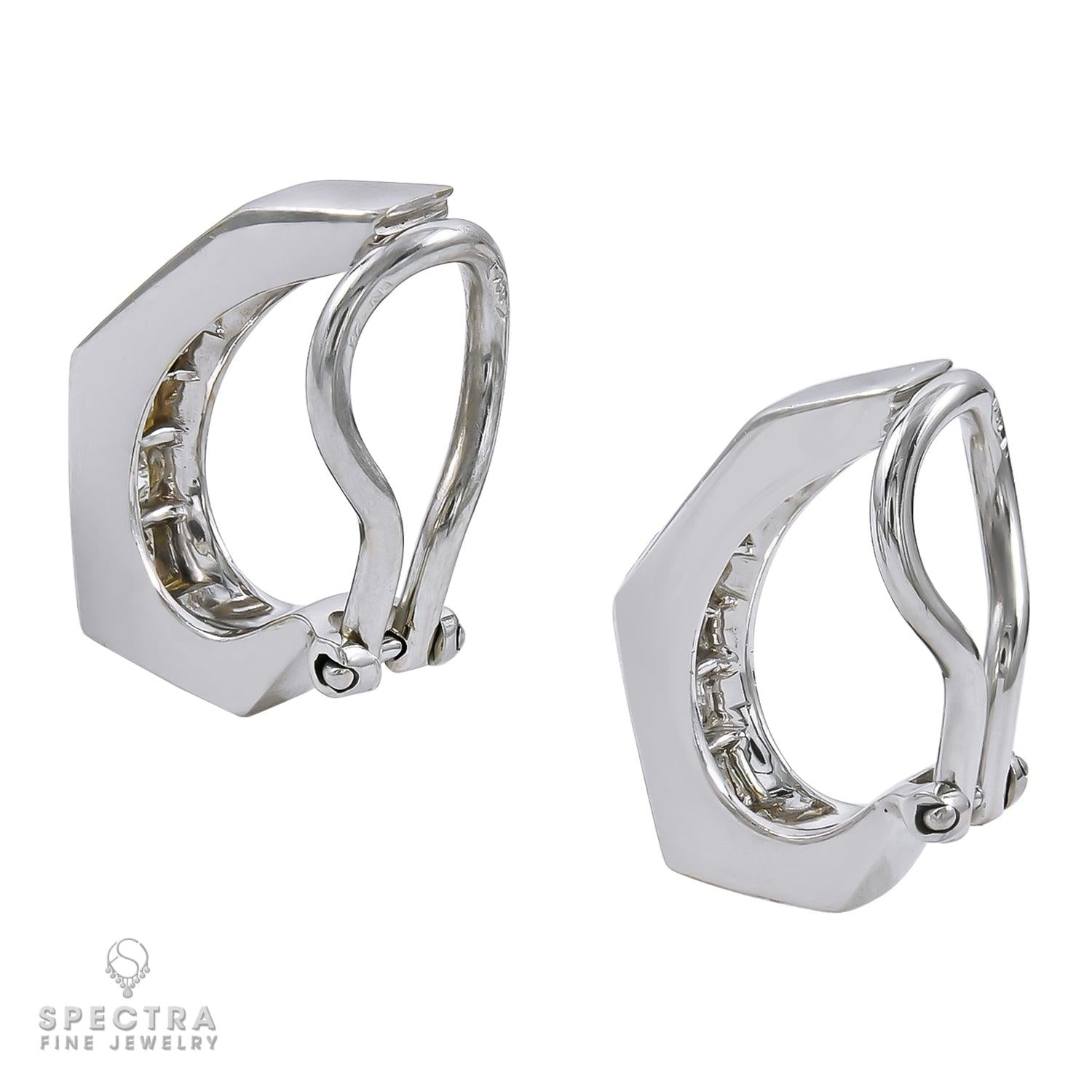 Contemporary Caret Diamond Huggie Half Hoop Earrings