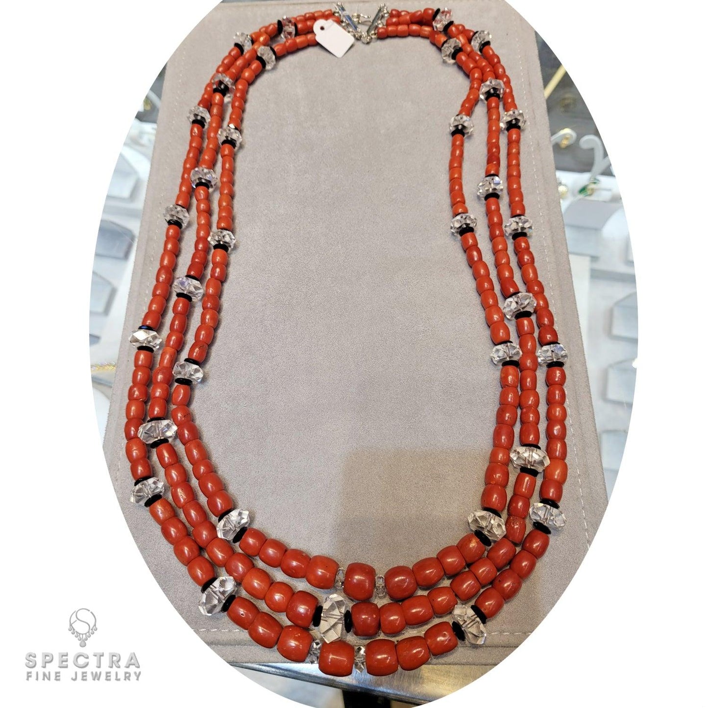 Contemporary Coral Bead Rock Crystal Tiered Necklace