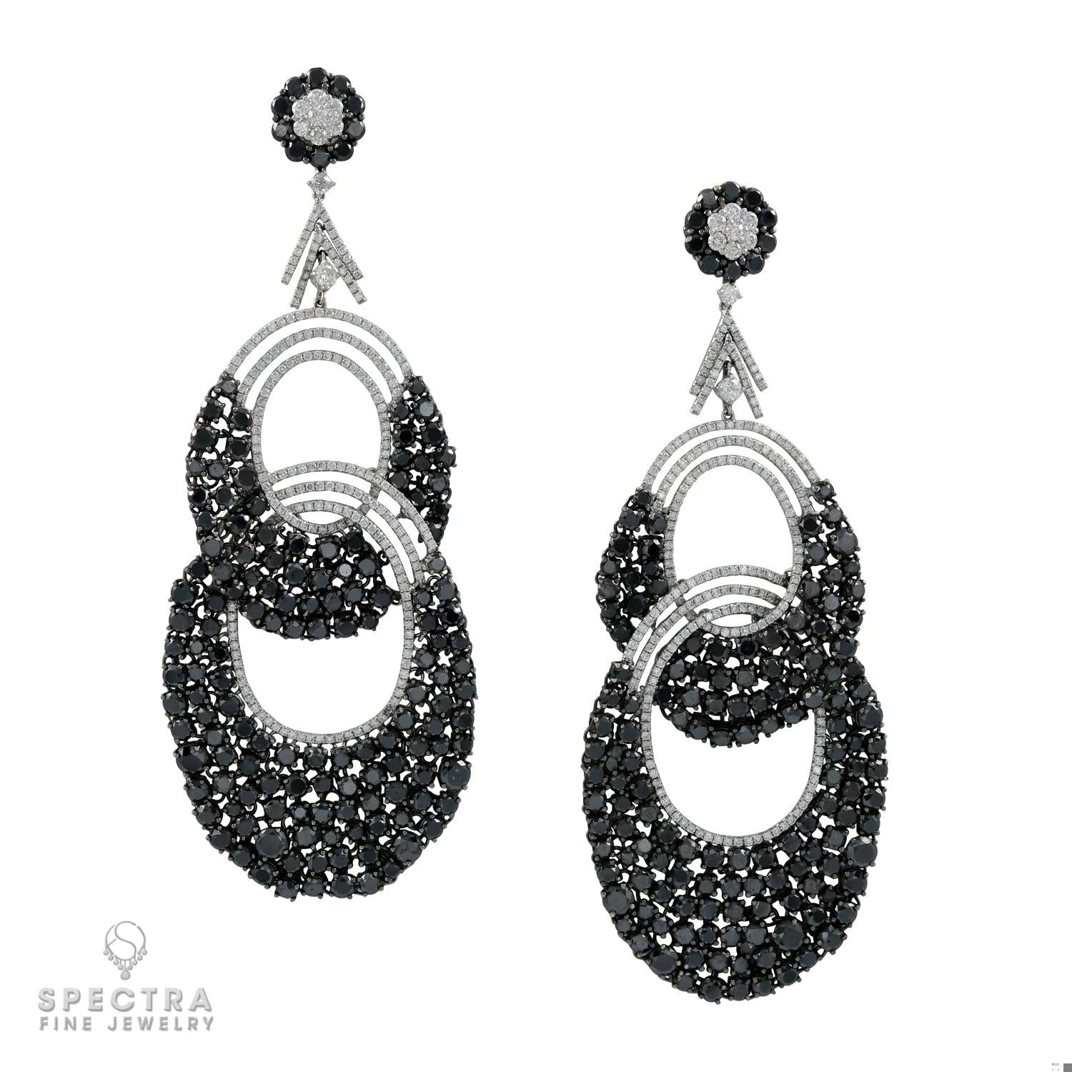 Contemporary Diamond Double Hoop Chandelier Drop Earrings