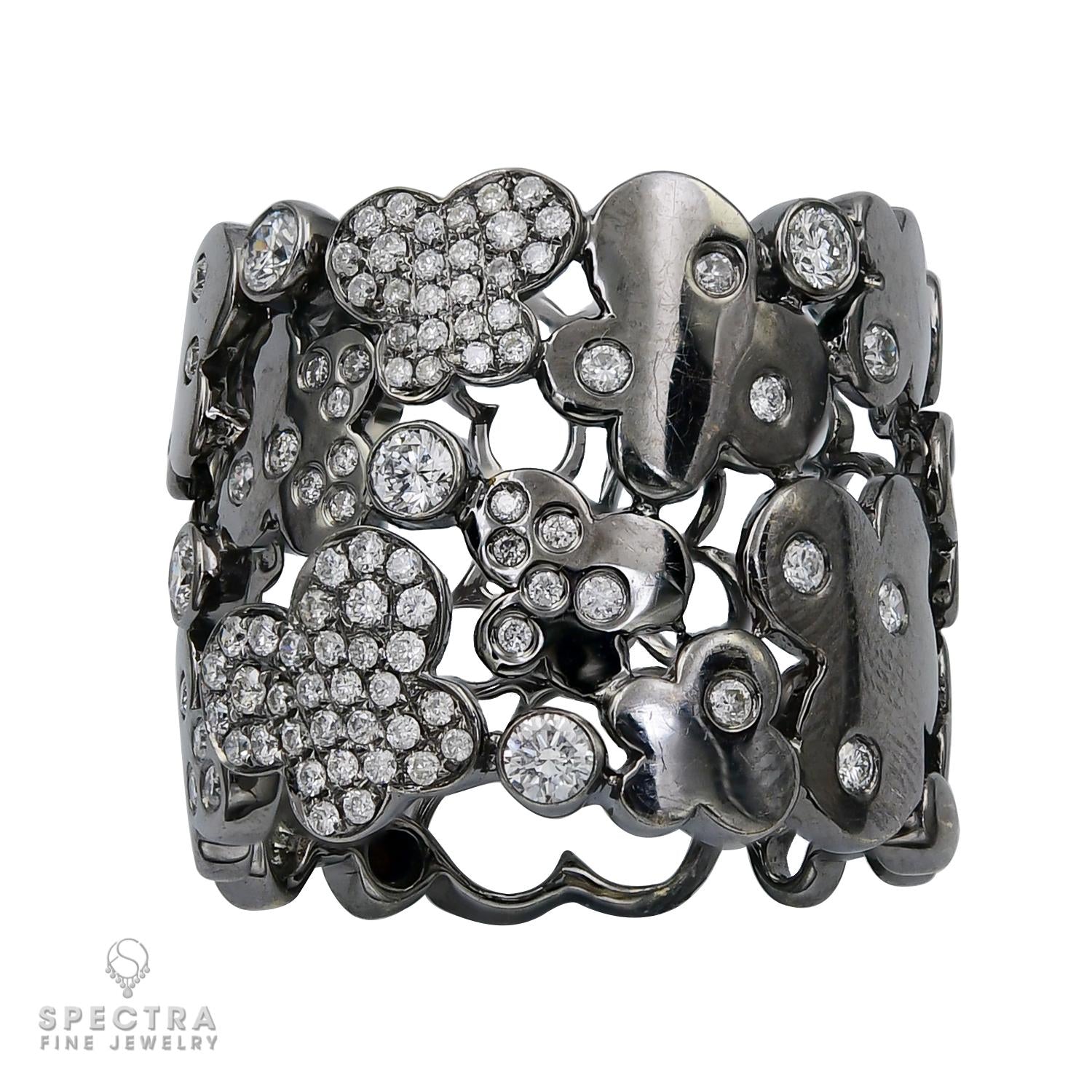 Contemporary Diamond Pave Filigree Wide Band Dinner Ring