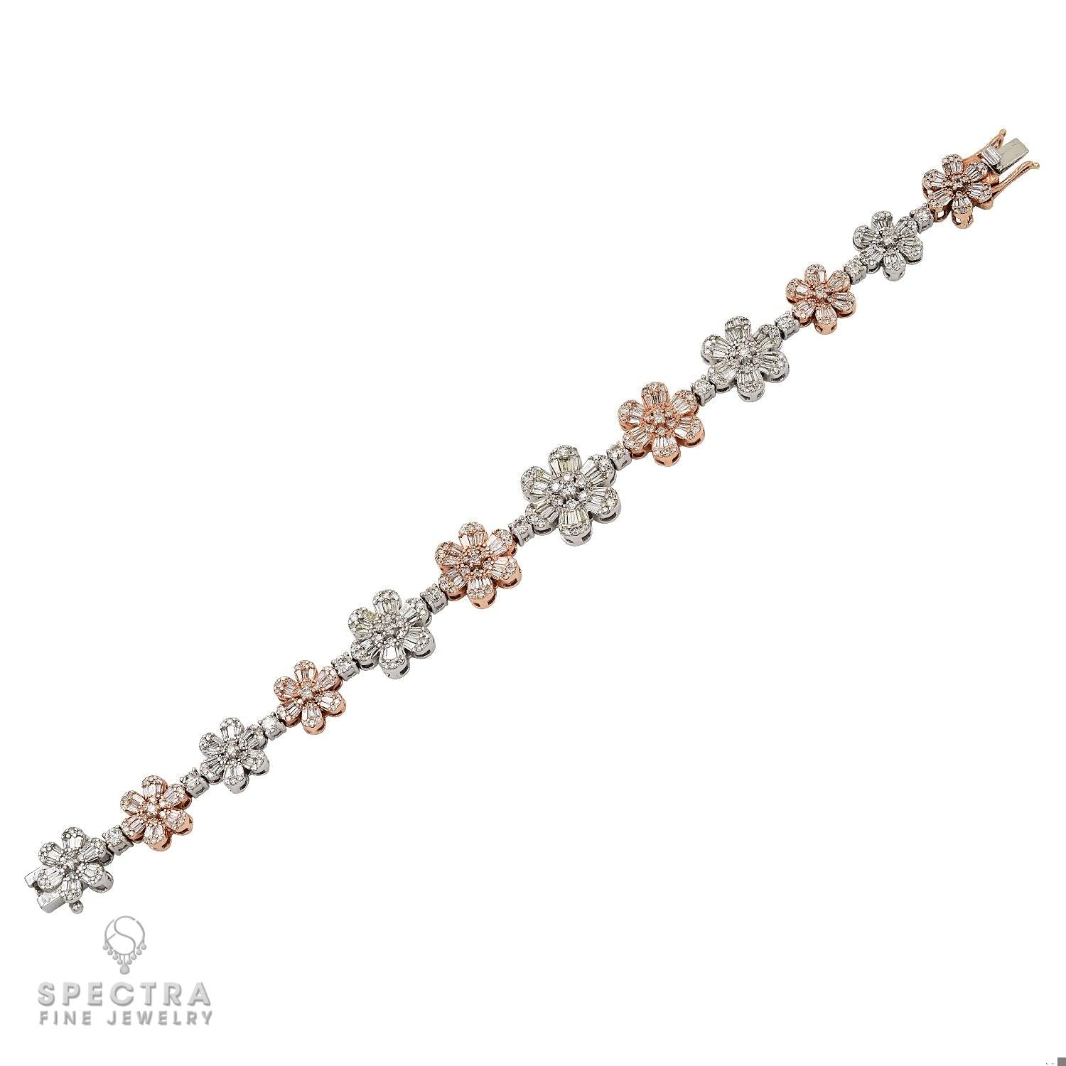 Contemporary Mixed-Cut Diamond Flower Bracelet