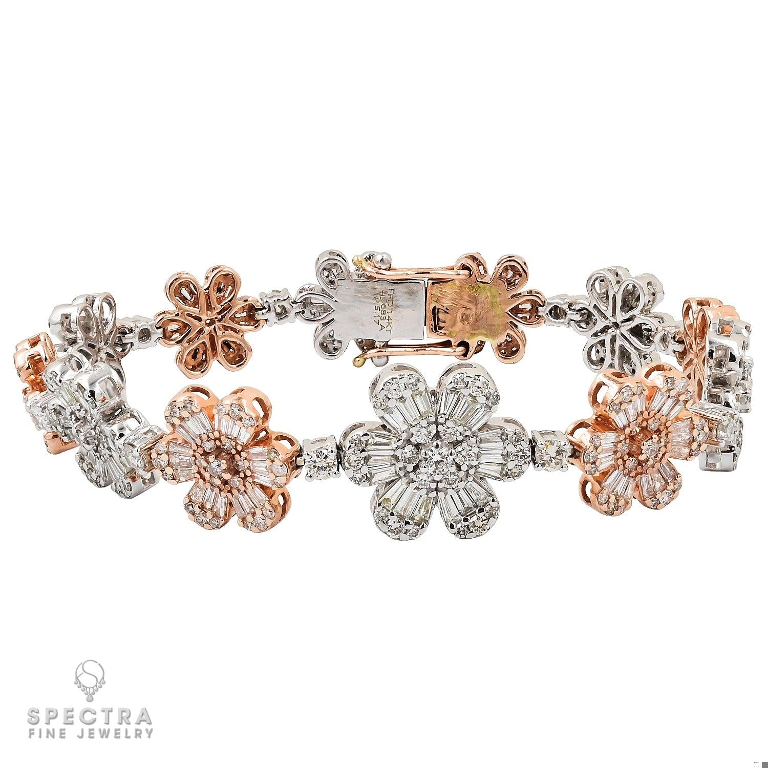 5.17 ct Mixed-Cut Diamond Flower Bracelet in 18K White Gold – Contemporary