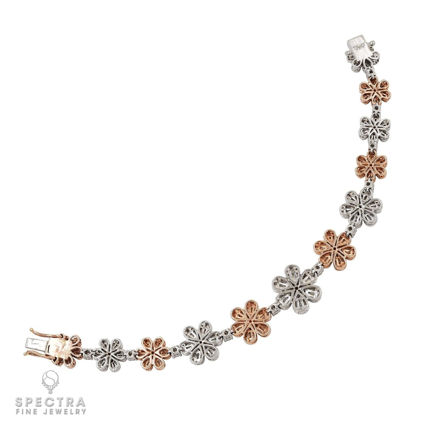 5.17 ct Mixed-Cut Diamond Flower Bracelet in 18K White Gold – Contemporary