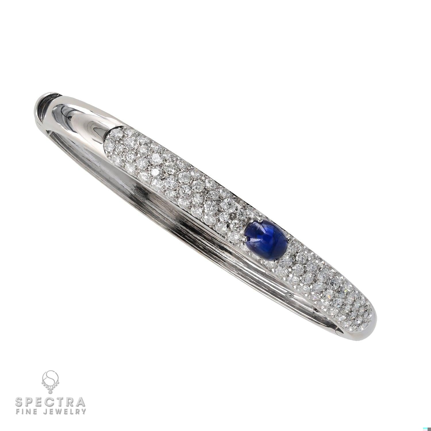 Contemporary Oval Sapphire Diamond Pave Bombe Bangle Bracelet