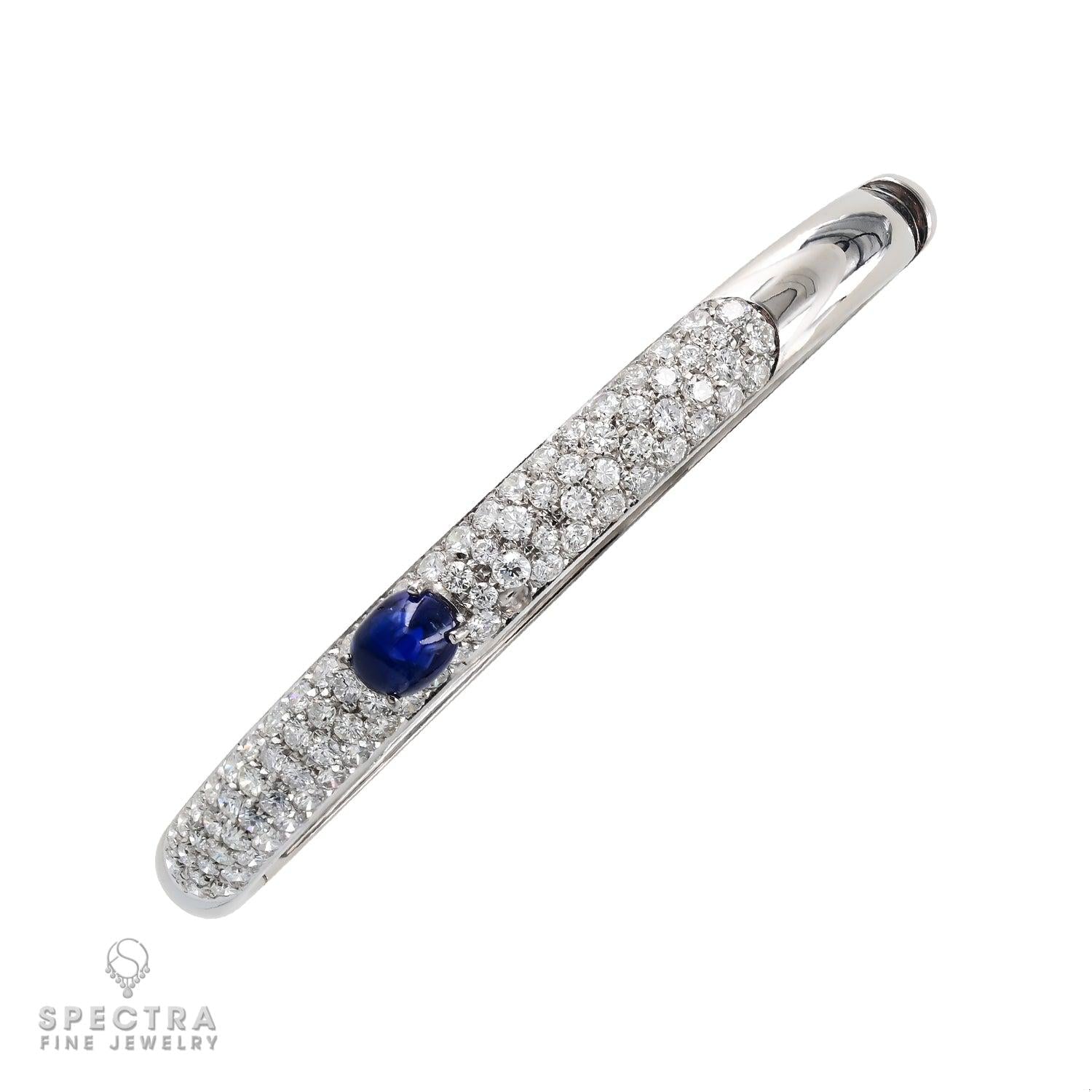 Contemporary Oval Sapphire Diamond Pave Bombe Bangle Bracelet