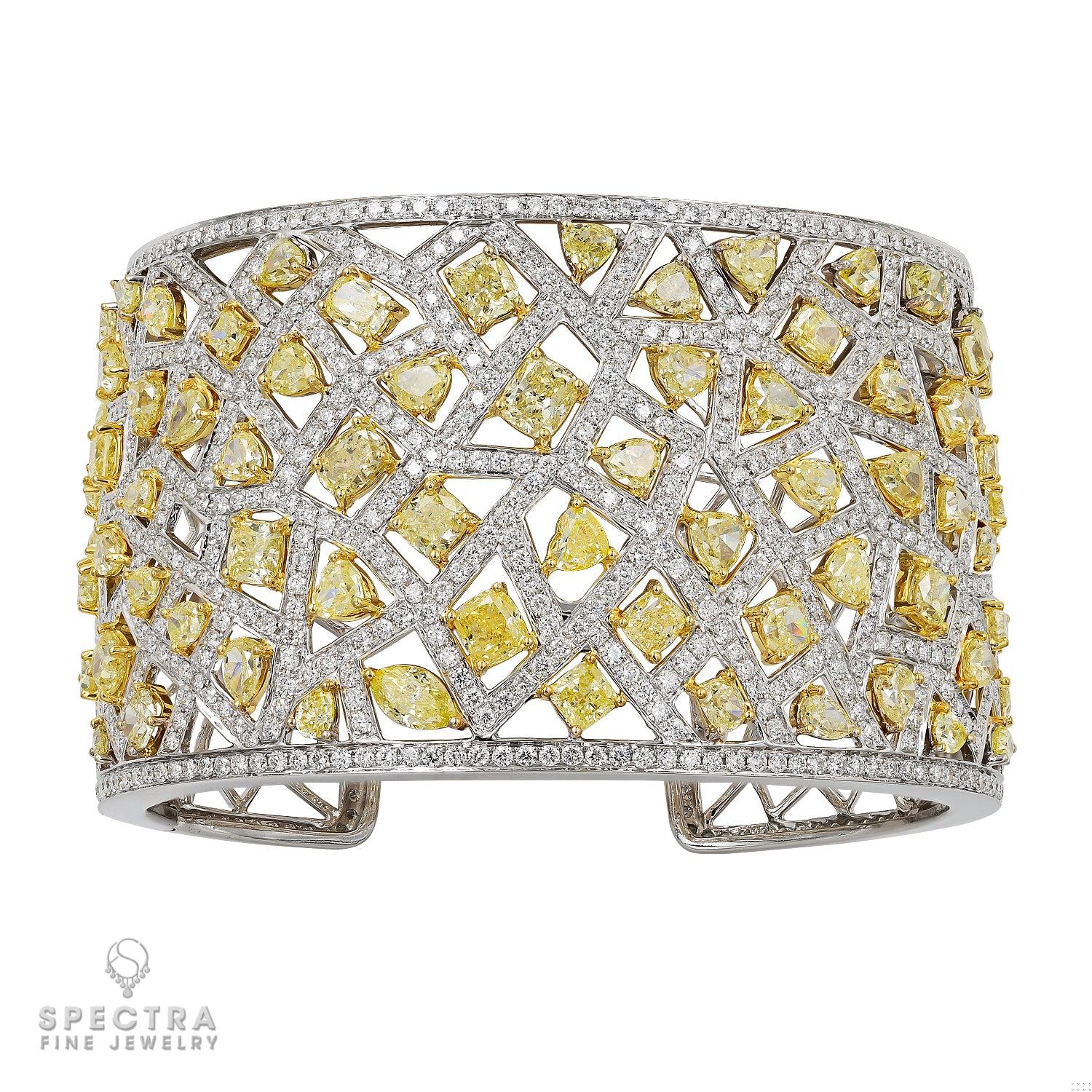 Contemporary Yellow Diamond Pave Cuff Bangle Bracelet
