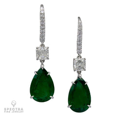 Zambian Emerald & Diamond Drop Earrings in 18K Gold – Estate Jewelry
