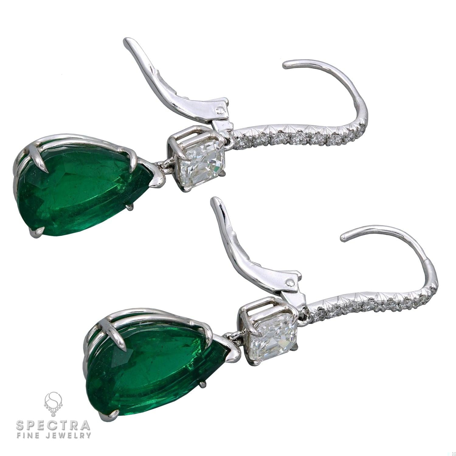 Zambian Emerald & Diamond Drop Earrings in 18K Gold – Estate Jewelry