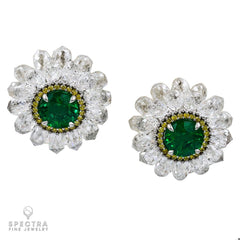 Contemporary Zambian Emerald Diamond Halo Button Earrings