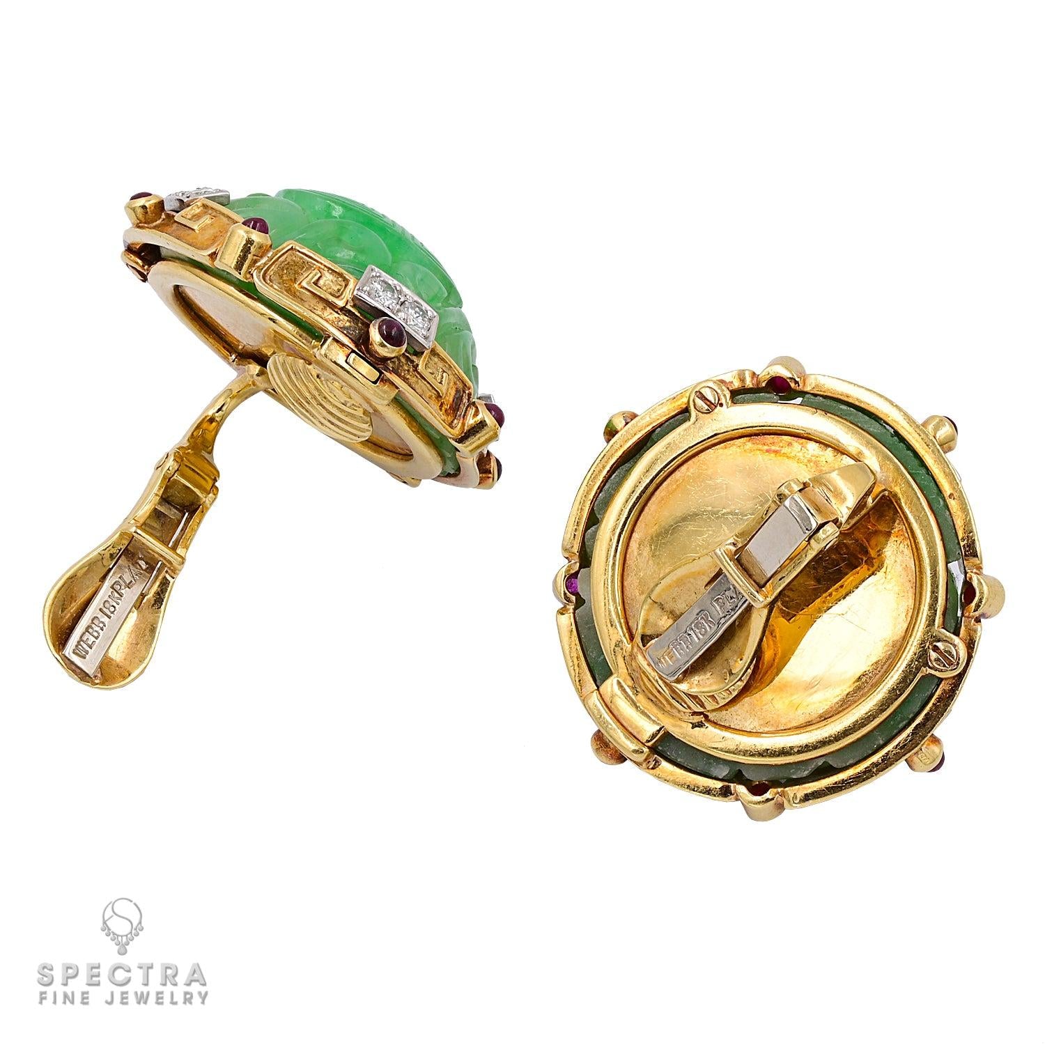 David Webb Ancient World Vintage Carved Jade Ear Clips