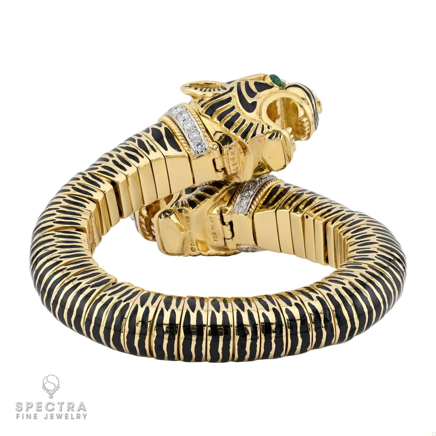 David Webb Diamond Emerald Double Head Tiger Bangle