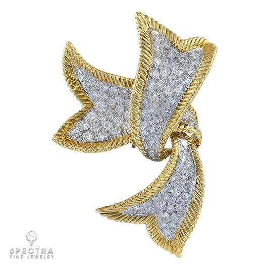 Dazzling David Webb Contemporary Diamond Ribbon Brooch with 10.67ct Diamonds