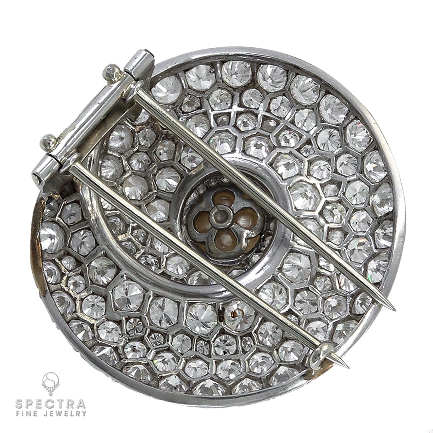 Natural Pearl Brooch/Pin: Saltwater Pearl, 14 ct. Diamond in Platinum