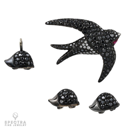 De Grisogono Black Diamond Swallow Bird Demi Parure Suite