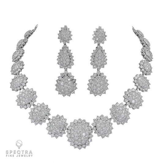 Demi Parure Suite with Diamond Pave Honeycomb Design