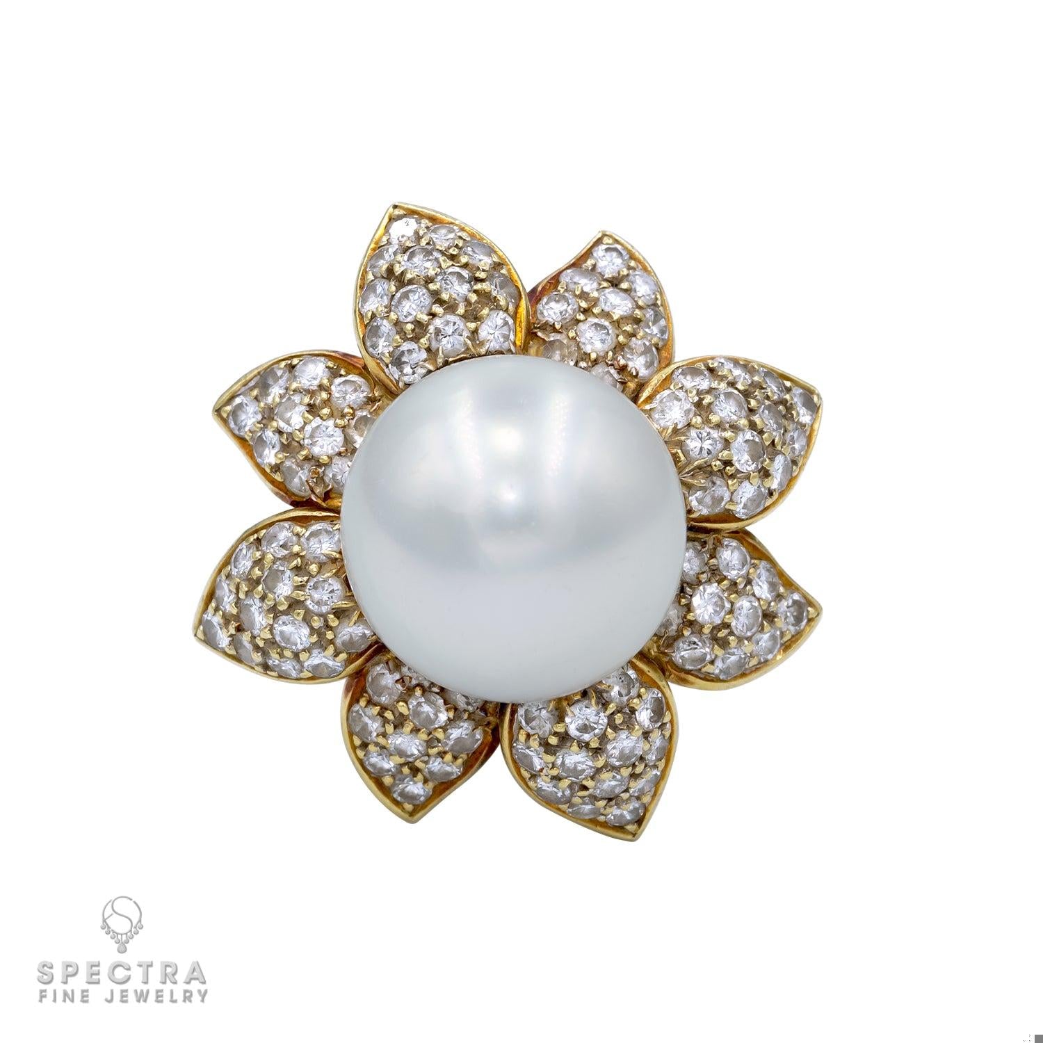 Diamond Pearl Brooch, Earrings, and Ring Set