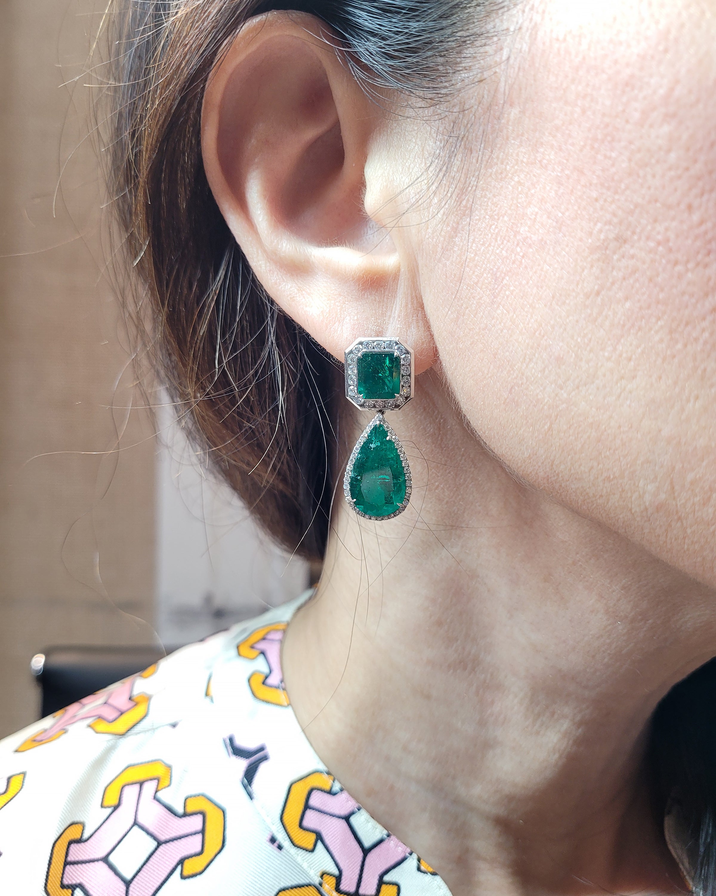 Spectra Fine Jewelry Emerald Diamond Halo Drop Earrings - view 4