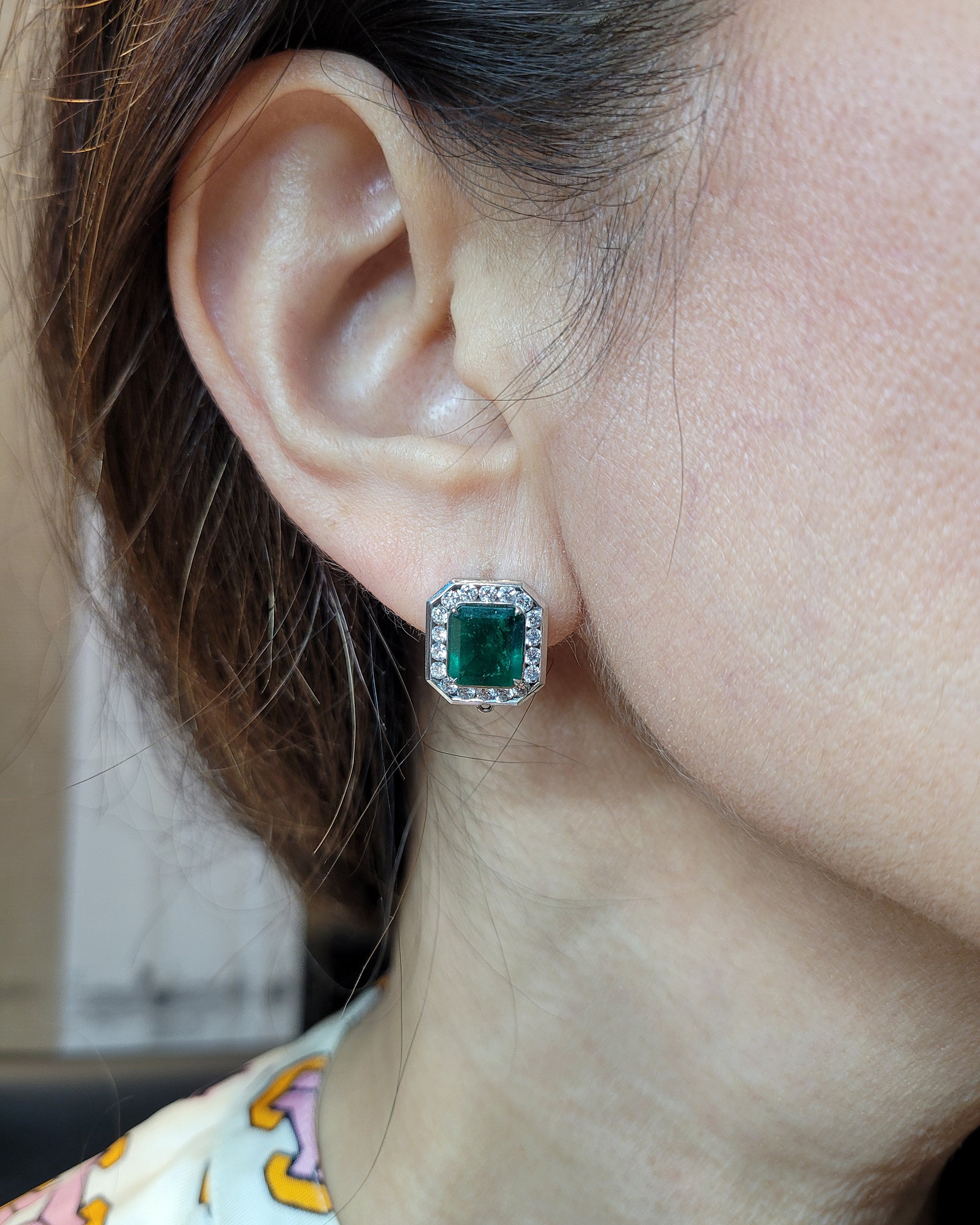 Spectra Fine Jewelry Emerald Diamond Halo Drop Earrings - view 3