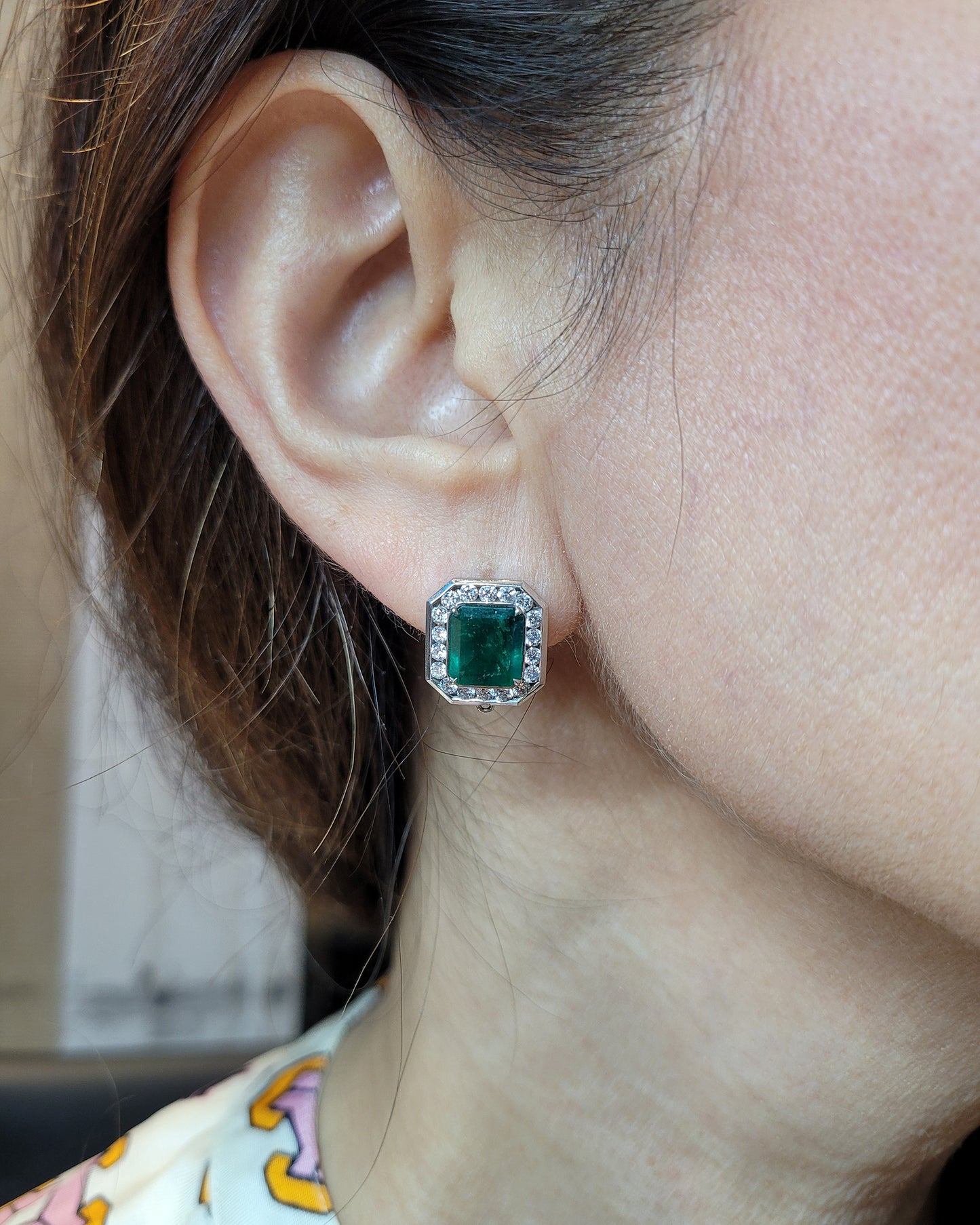 Spectra Fine Jewelry Emerald Diamond Halo Drop Earrings - view 3
